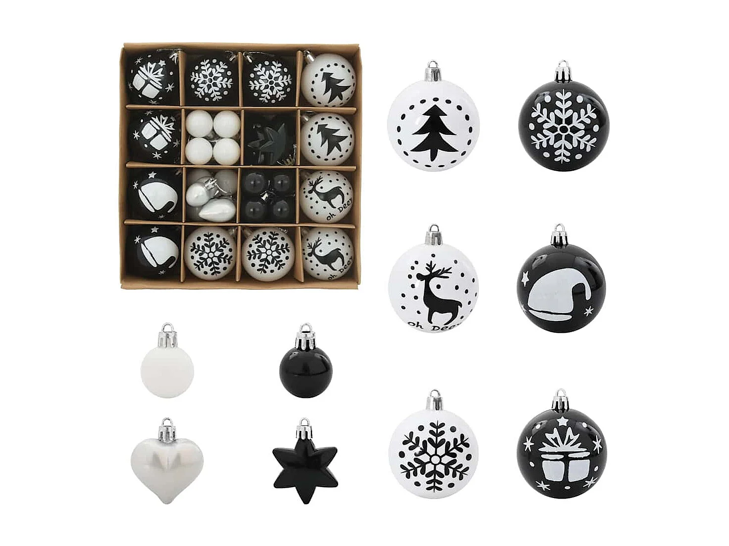 Ensemble de Boules de Noël 40 pcs Noir et Blanc
