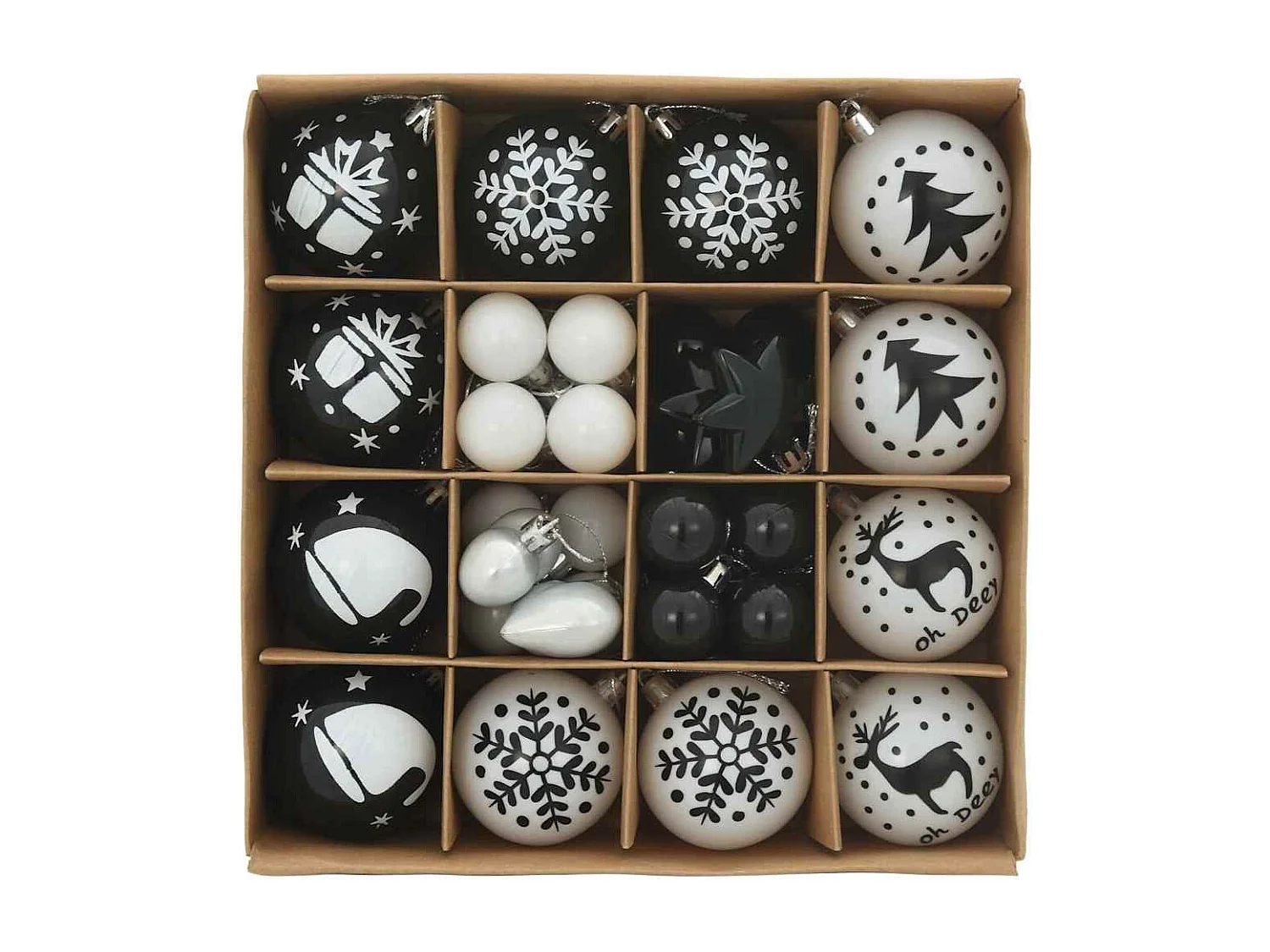 Ensemble de Boules de Noël 40 pcs Noir et Blanc