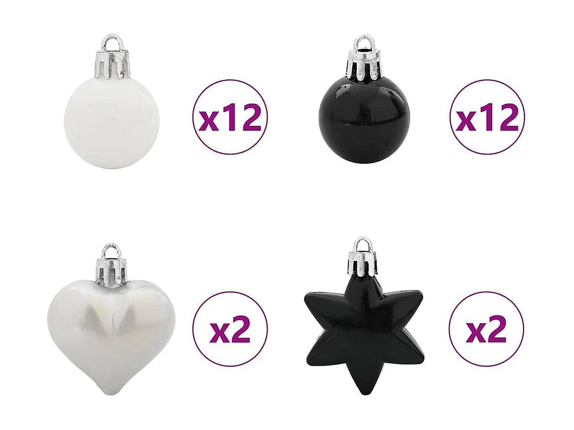 Ensemble de Boules de Noël 40 pcs Noir et Blanc