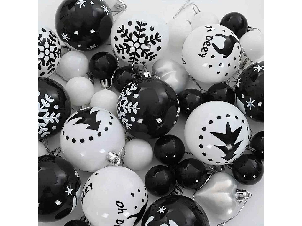 Ensemble de Boules de Noël 40 pcs Noir et Blanc