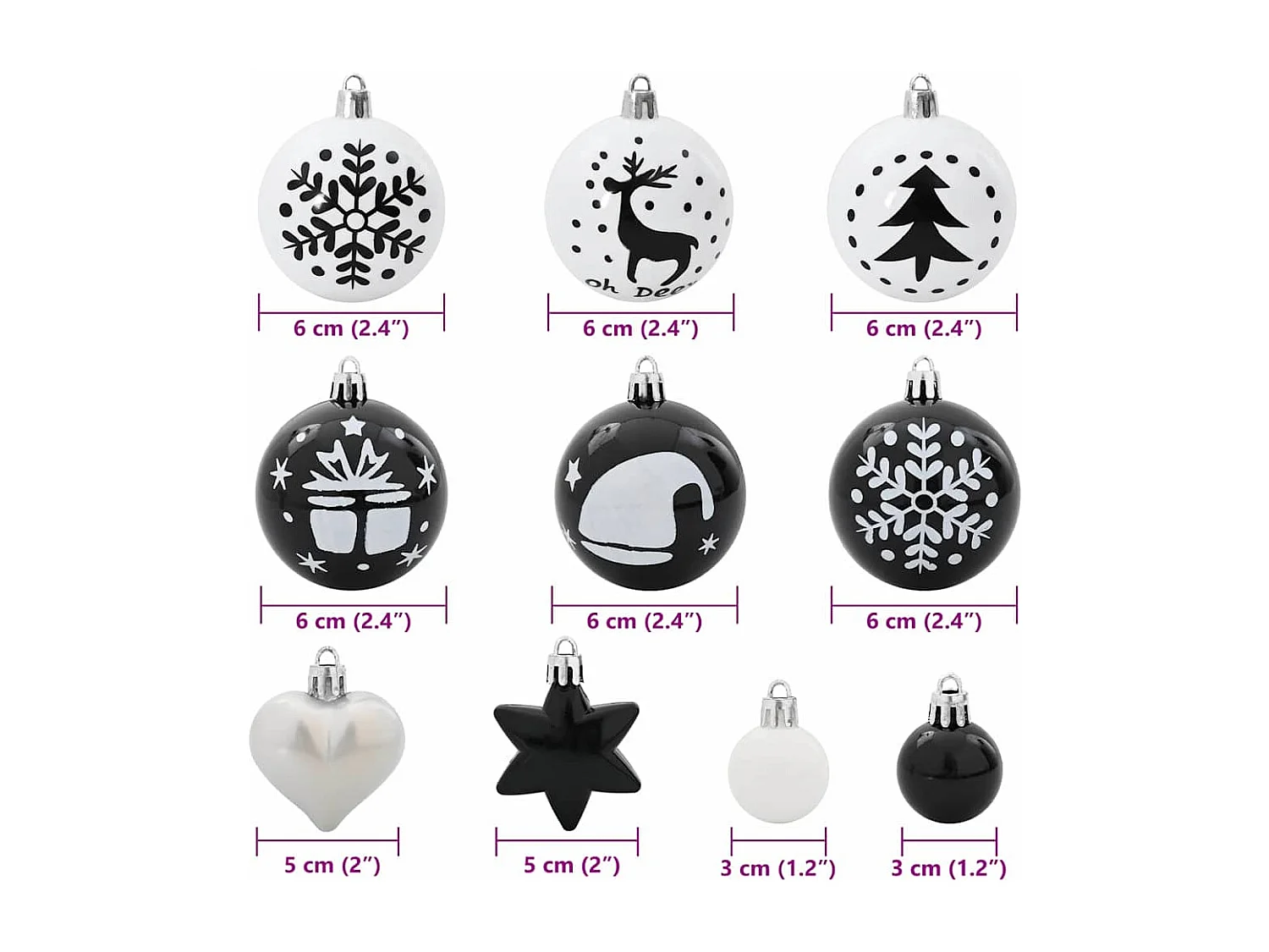 Ensemble de Boules de Noël 40 pcs Noir et Blanc