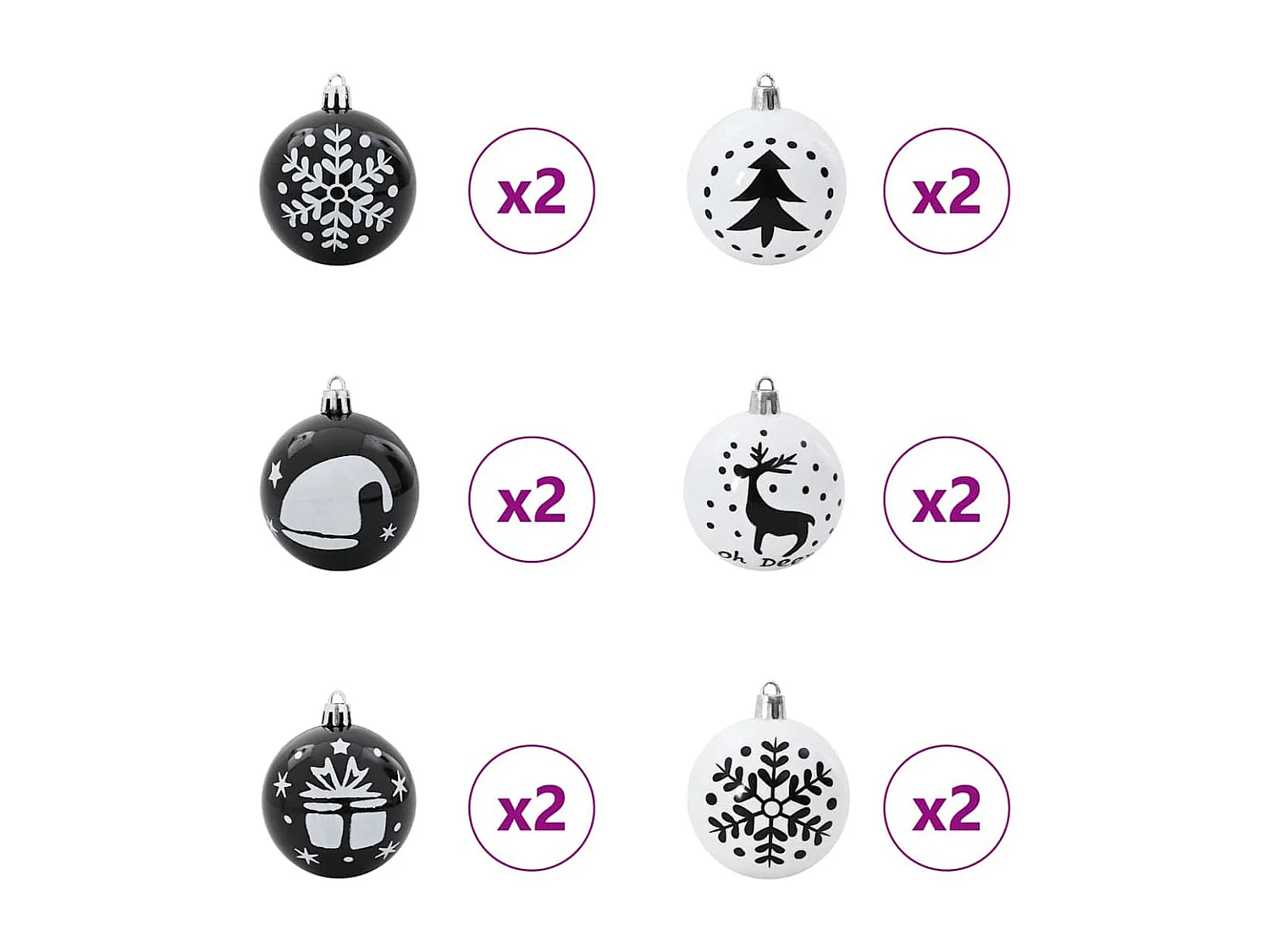Ensemble de Boules de Noël 40 pcs Noir et Blanc