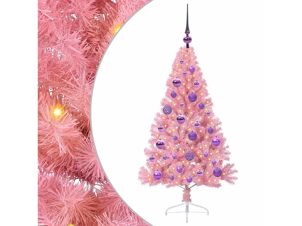 Künstlicher Weihnachtsbaum mit Beleuchtung, Rosa, 120 cm, PVC