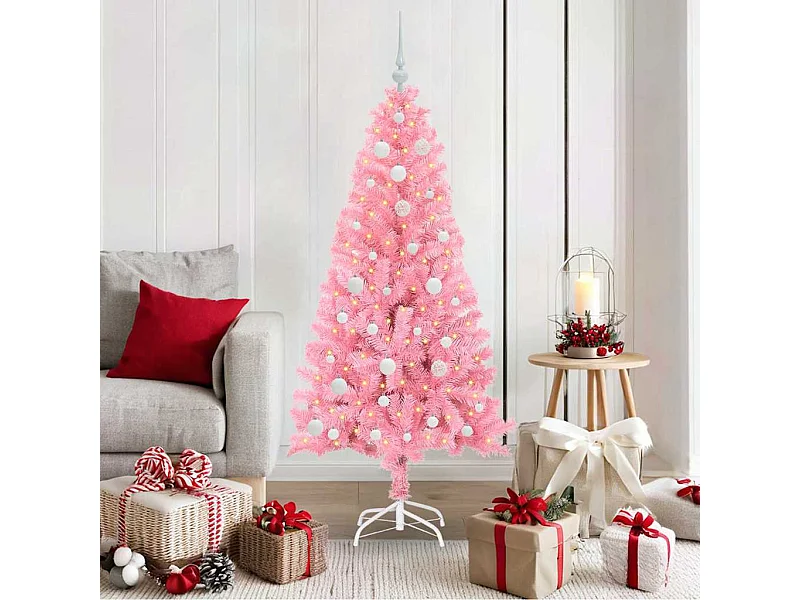 Weihnachtsbaum mit 150 LEDs mit Ständer Pink 150 cm PVC