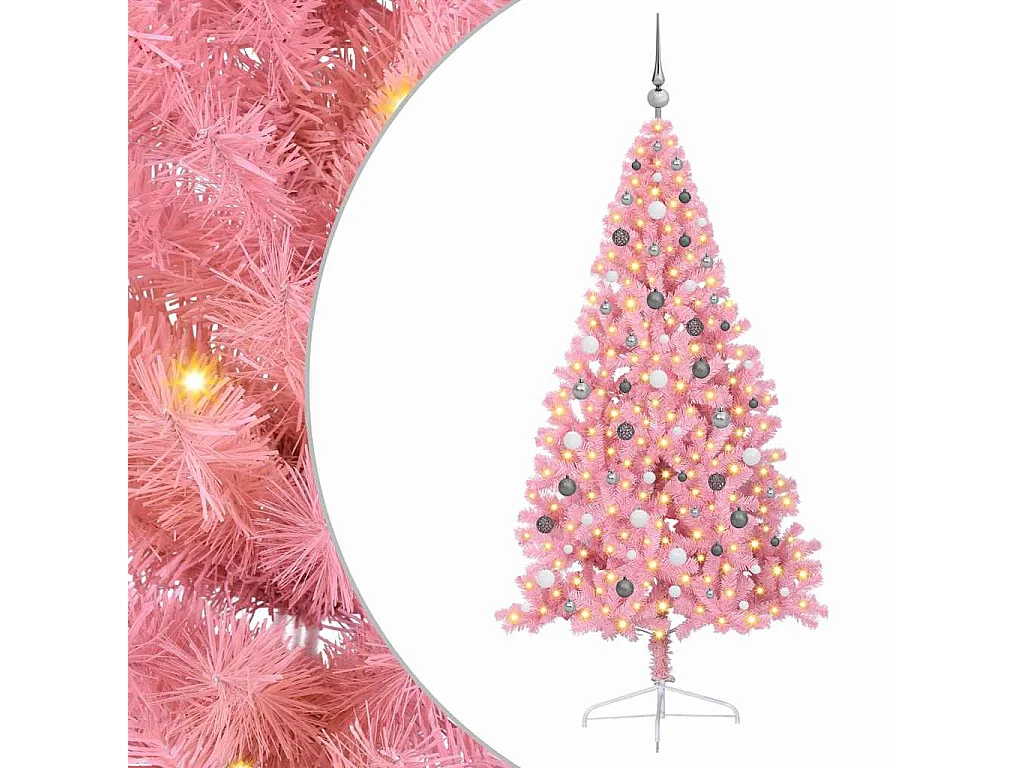 Sapin de Noël artificiel pré-éclairé Rose 210 cm PVC