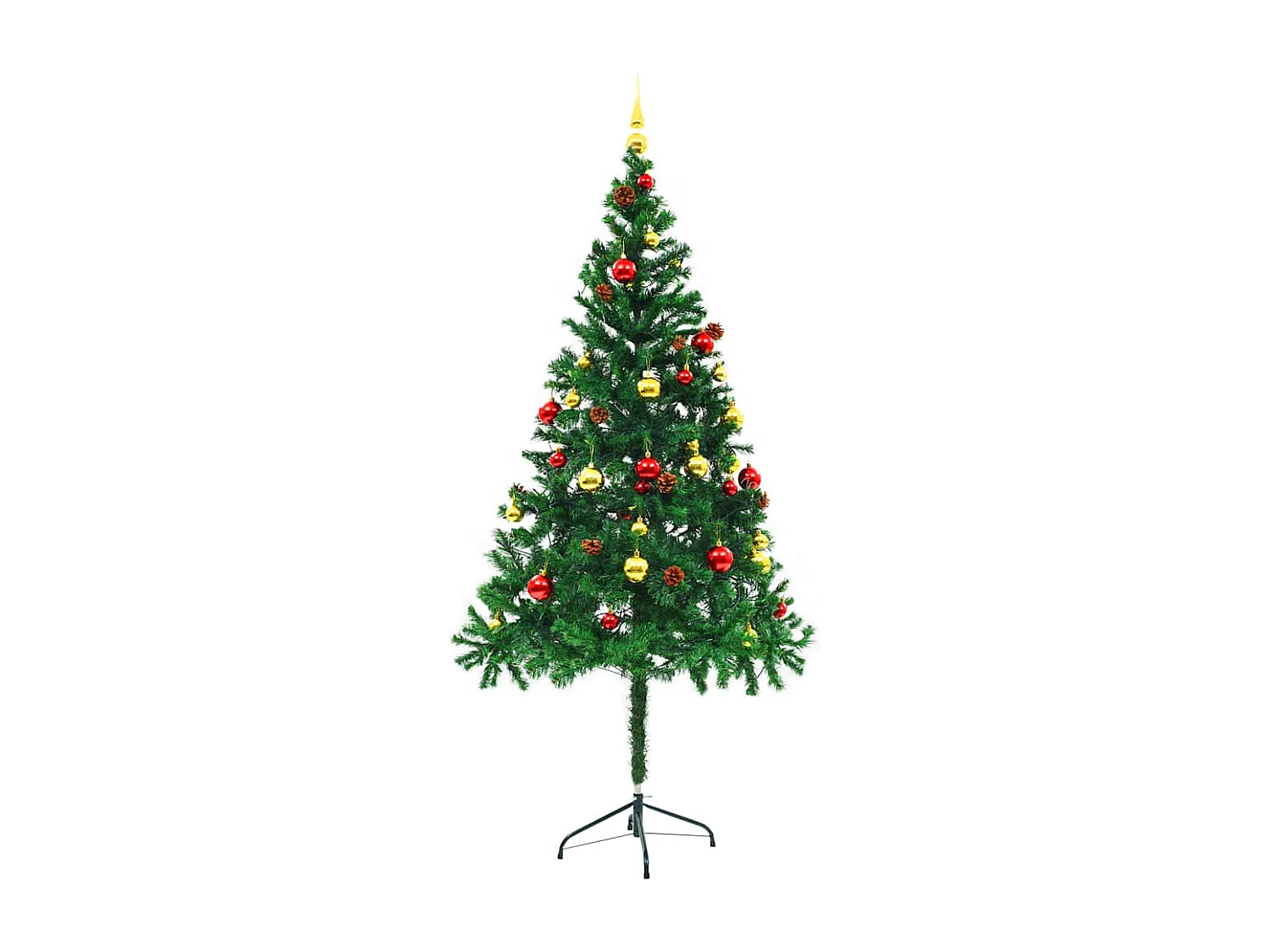Voorverlichte kunstkerstboom met groene kerstballen 180 cm