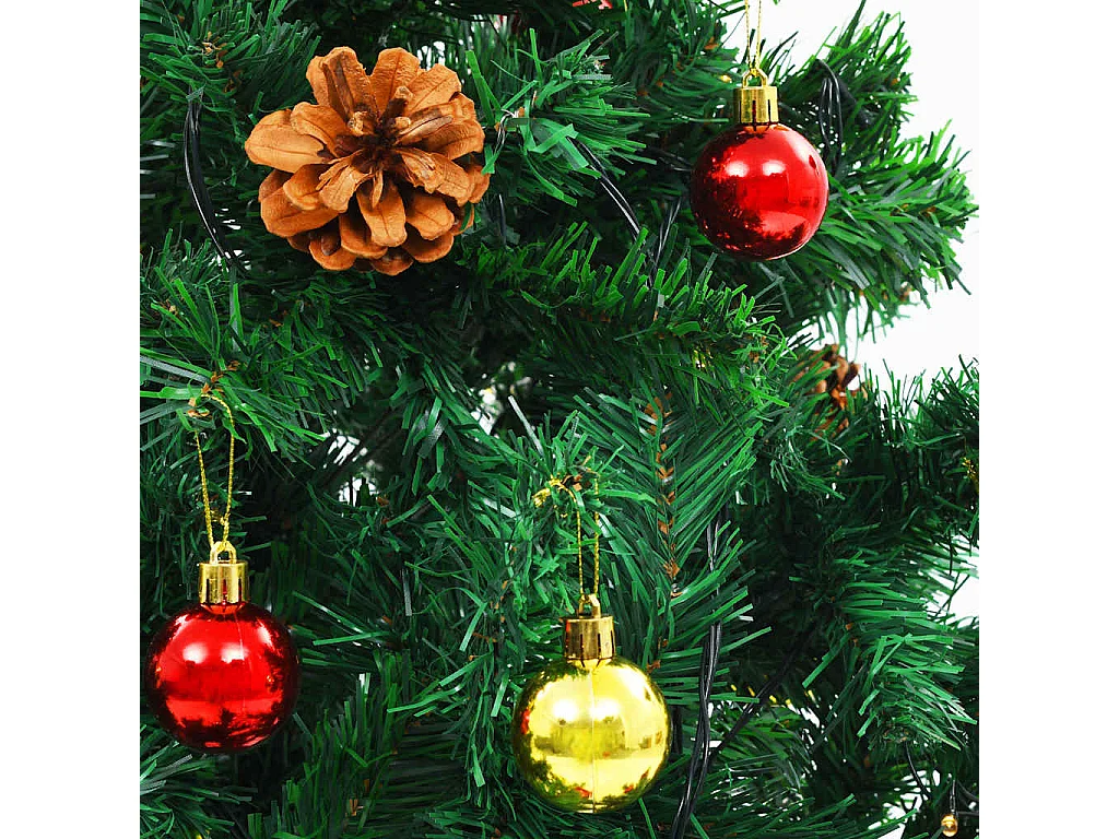 Voorverlichte kunstkerstboom met groene kerstballen 180 cm