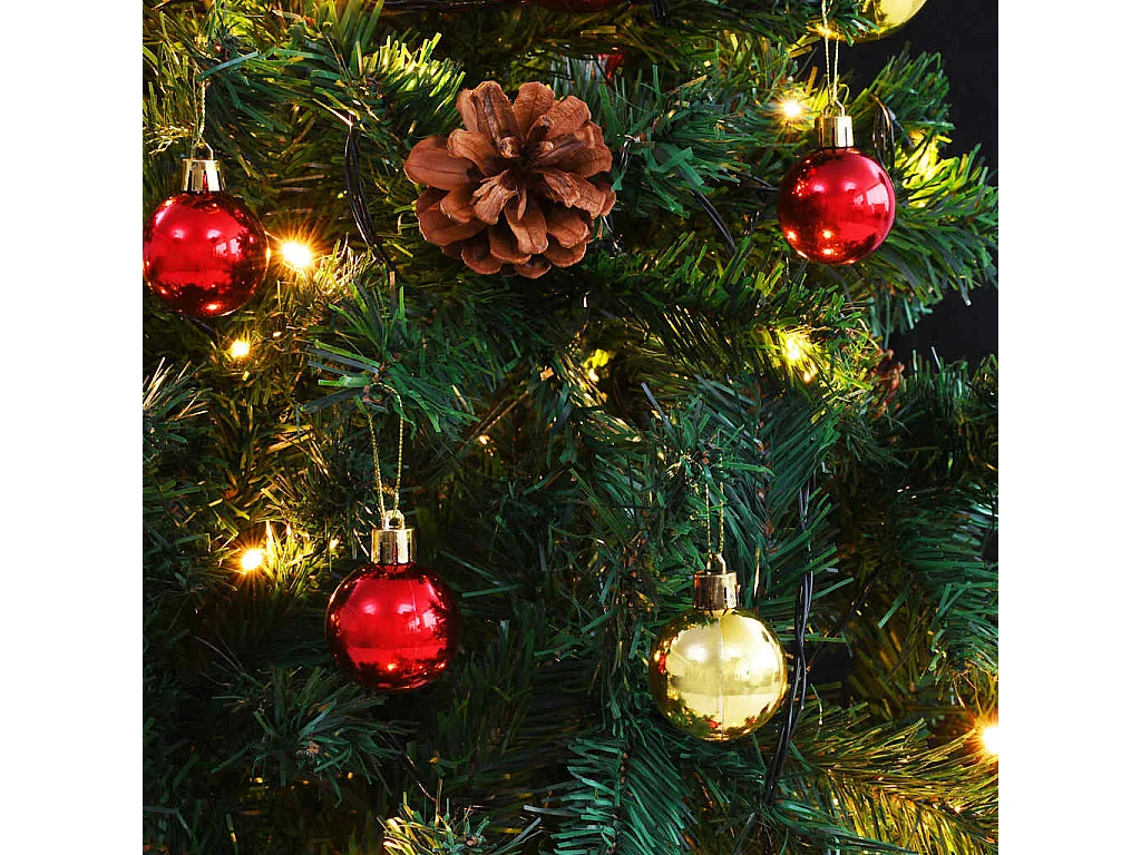 Voorverlichte kunstkerstboom met groene kerstballen 180 cm