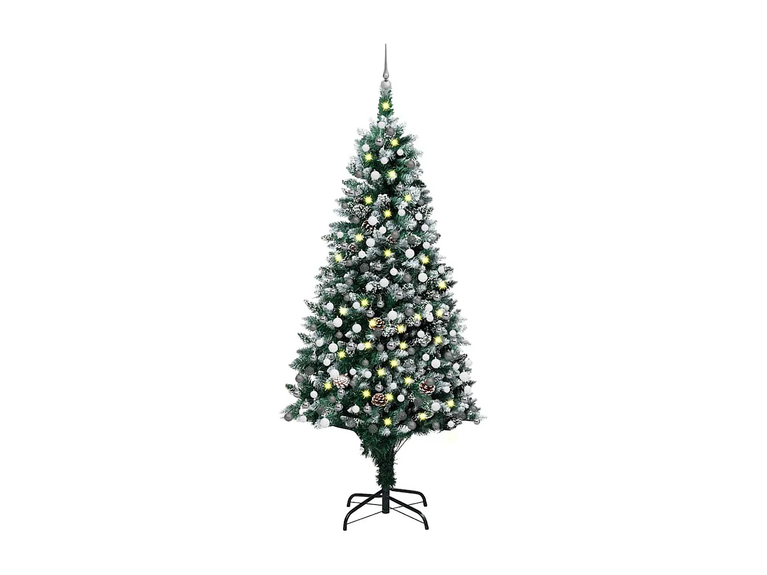 Voorverlichte kunstkerstboom met dennenappels en ballen 240cm