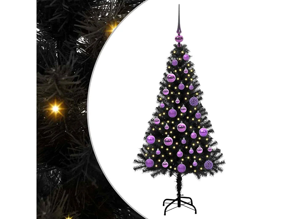 Weihnachtsbaum mit 150 LEDs mit Ständer Schwarz 120 cm PVC