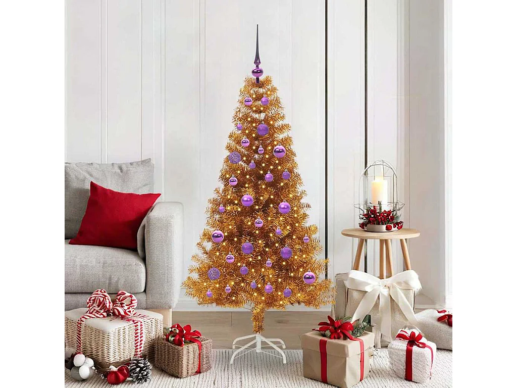 Sapin de Noël avec 150 LED avec support Doré 150 cm PET