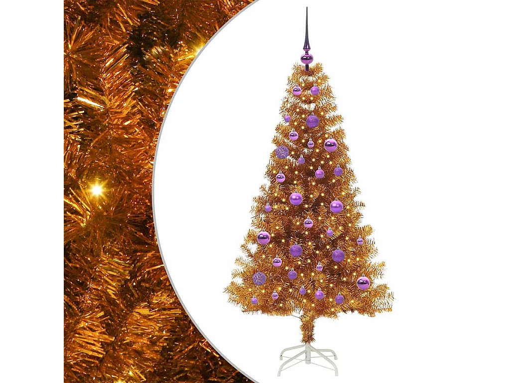 Sapin de Noël avec 150 LED avec support Doré 150 cm PET