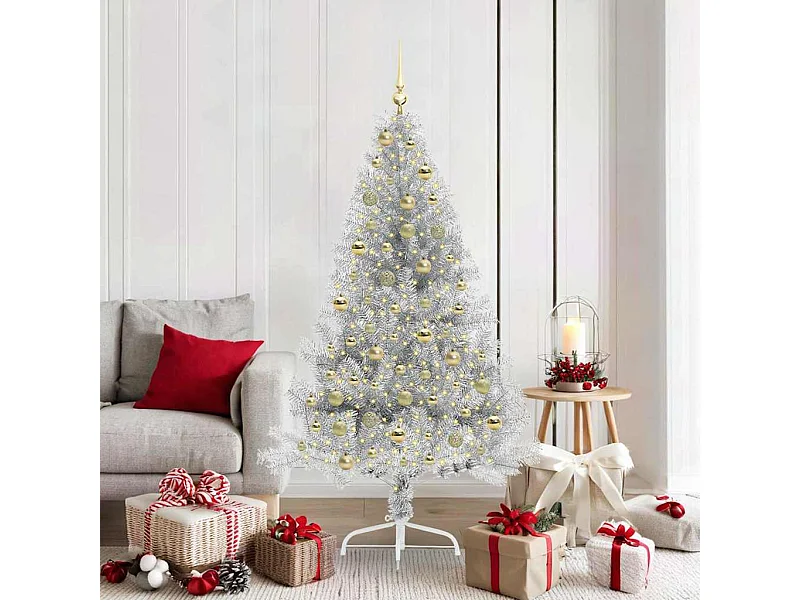 Sapin de Noël artificiel pré-éclairé Argent 180 cm PET
