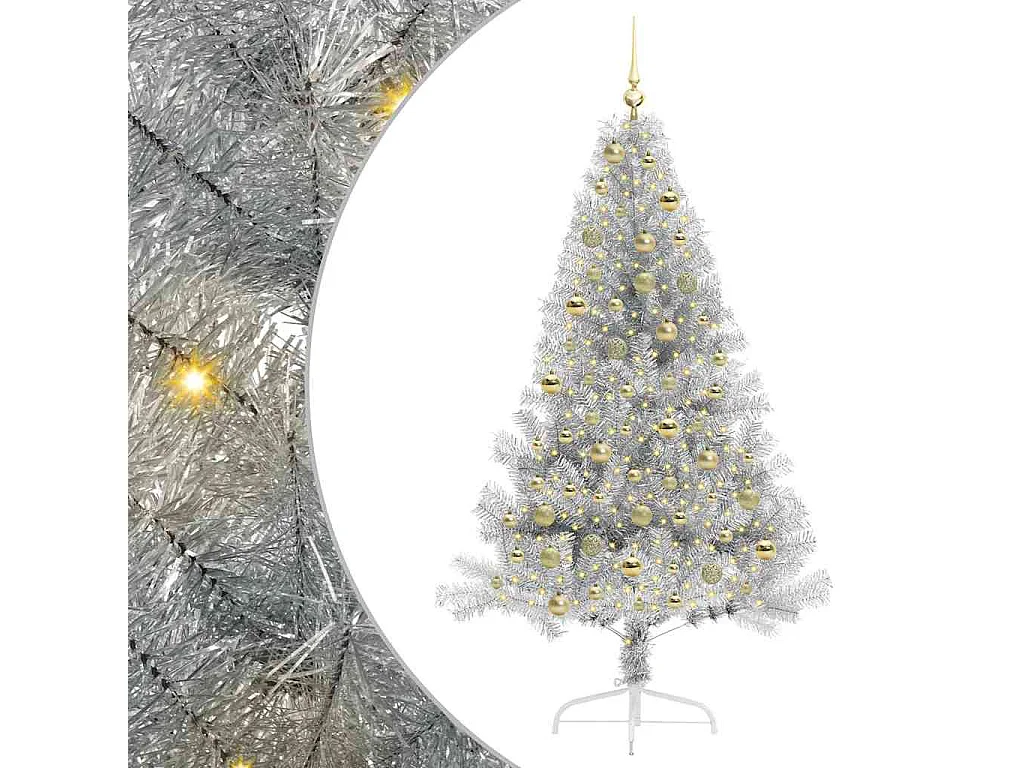 Sapin de Noël artificiel pré-éclairé Argent 180 cm PET
