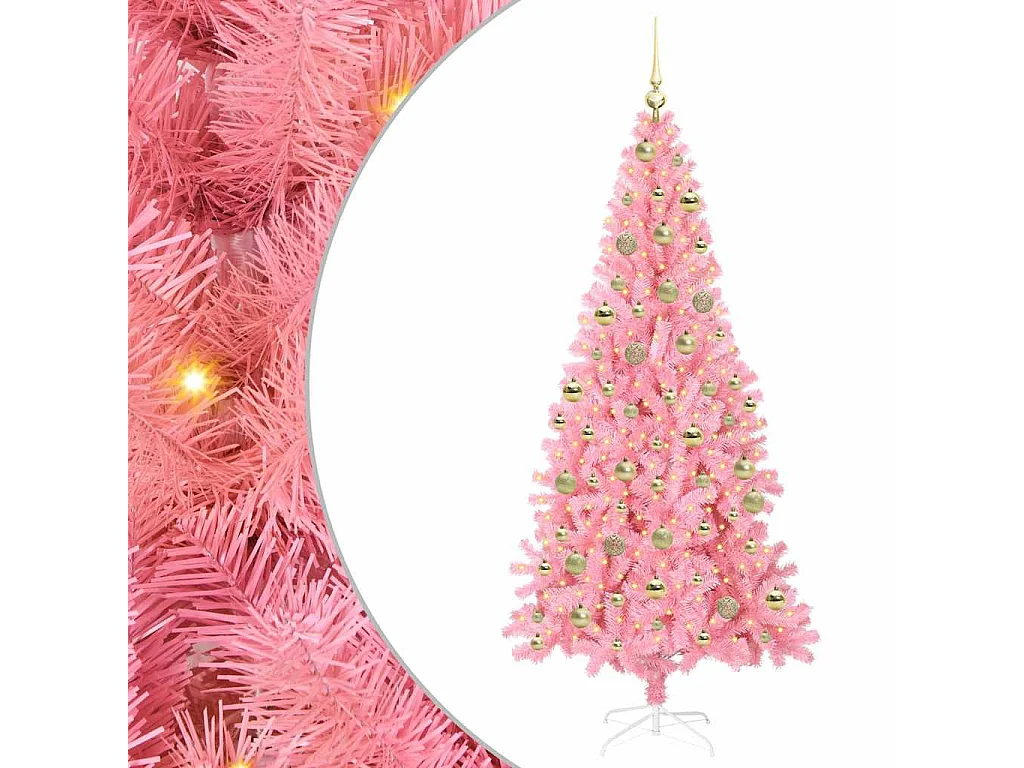 Sapin de Noël avec 300 LED avec support Rose 210 cm PVC