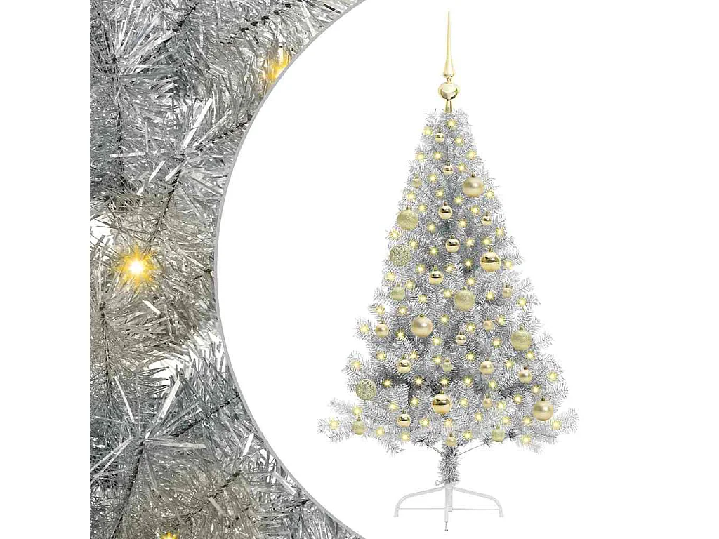 Voorverlichte kunstkerstboom zilver 120cm PET