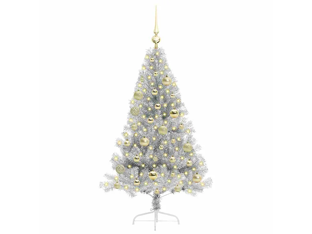 Voorverlichte kunstkerstboom zilver 120cm PET