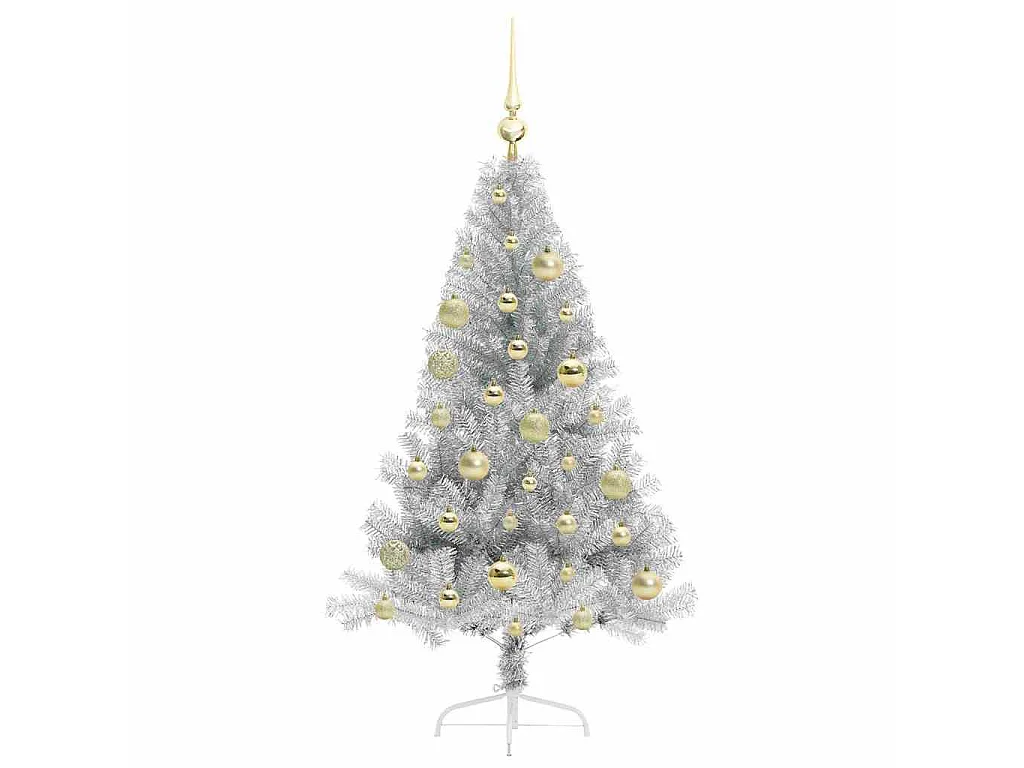 Voorverlichte kunstkerstboom zilver 120cm PET