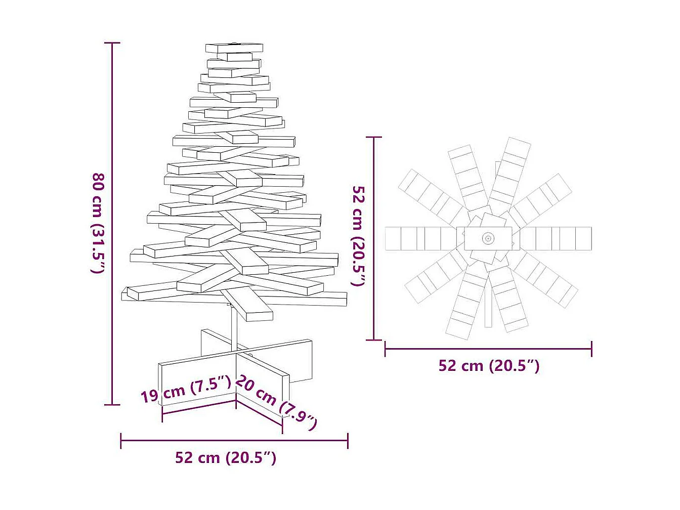 Albero di Natale in legno per decorazione bianco 80 cm pino massiccio