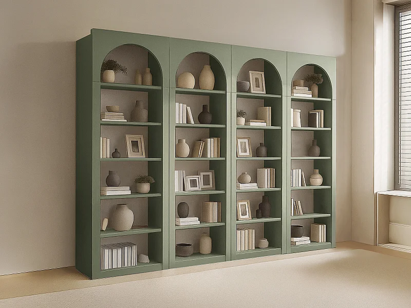 Lot de 4 bibliothèques avec 6 niches - Kaki - CYMORA