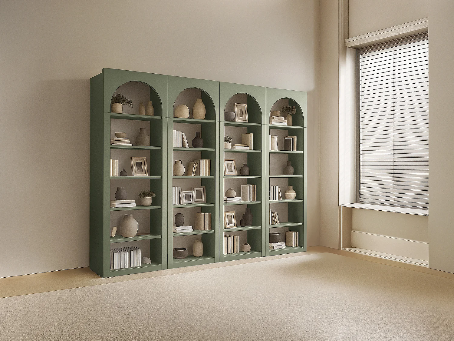 Lot de 4 bibliothèques avec 6 niches - Kaki - CYMORA