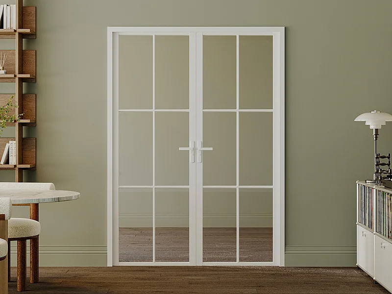 Bloc porte réversible à deux battants en aluminium et verre trempé - Blanc - 2 x H204 x L83 cm - SEROTO