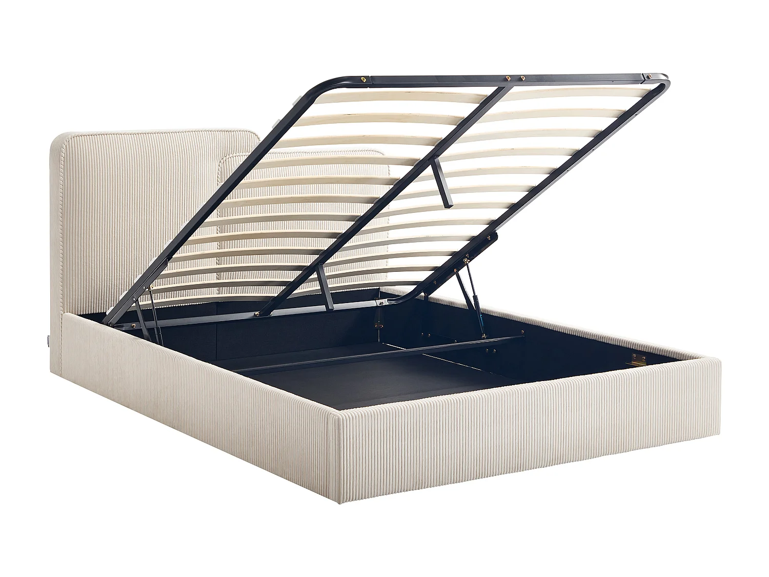 Bed met opbergruimte 180 x 200 cm - Ribfluweel - Beige + Matras - NAYOLA