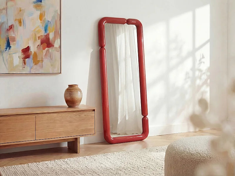 Lustro ścienne - szer. 60 x wys. 160 cm - Połyskliwy bordowy - OLMIRA