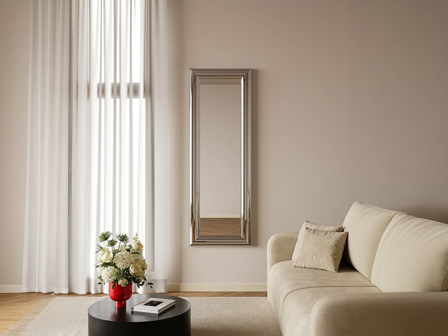 Miroir mural rectangulaire en métal - L. 60 x H. 170 cm - Chromé - BORAYA