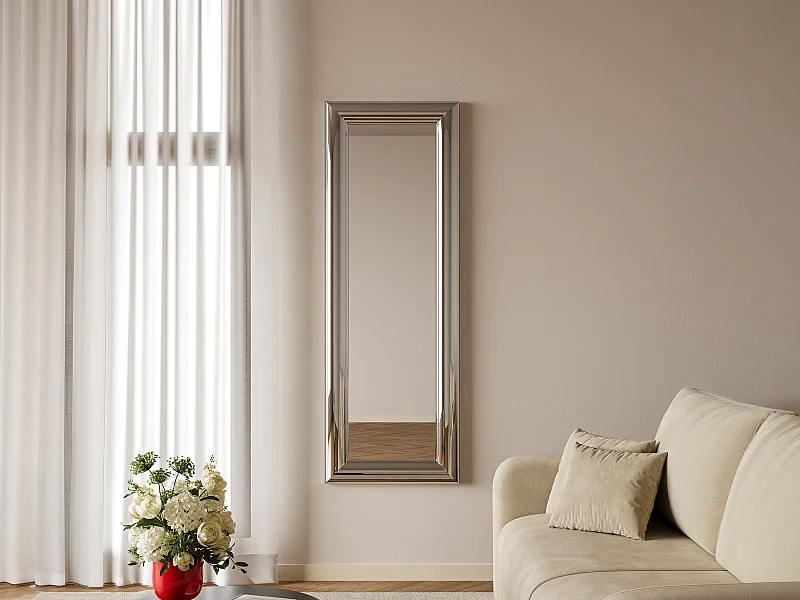 Miroir mural rectangulaire en métal - L. 60 x H. 170 cm - Chromé - BORAYA