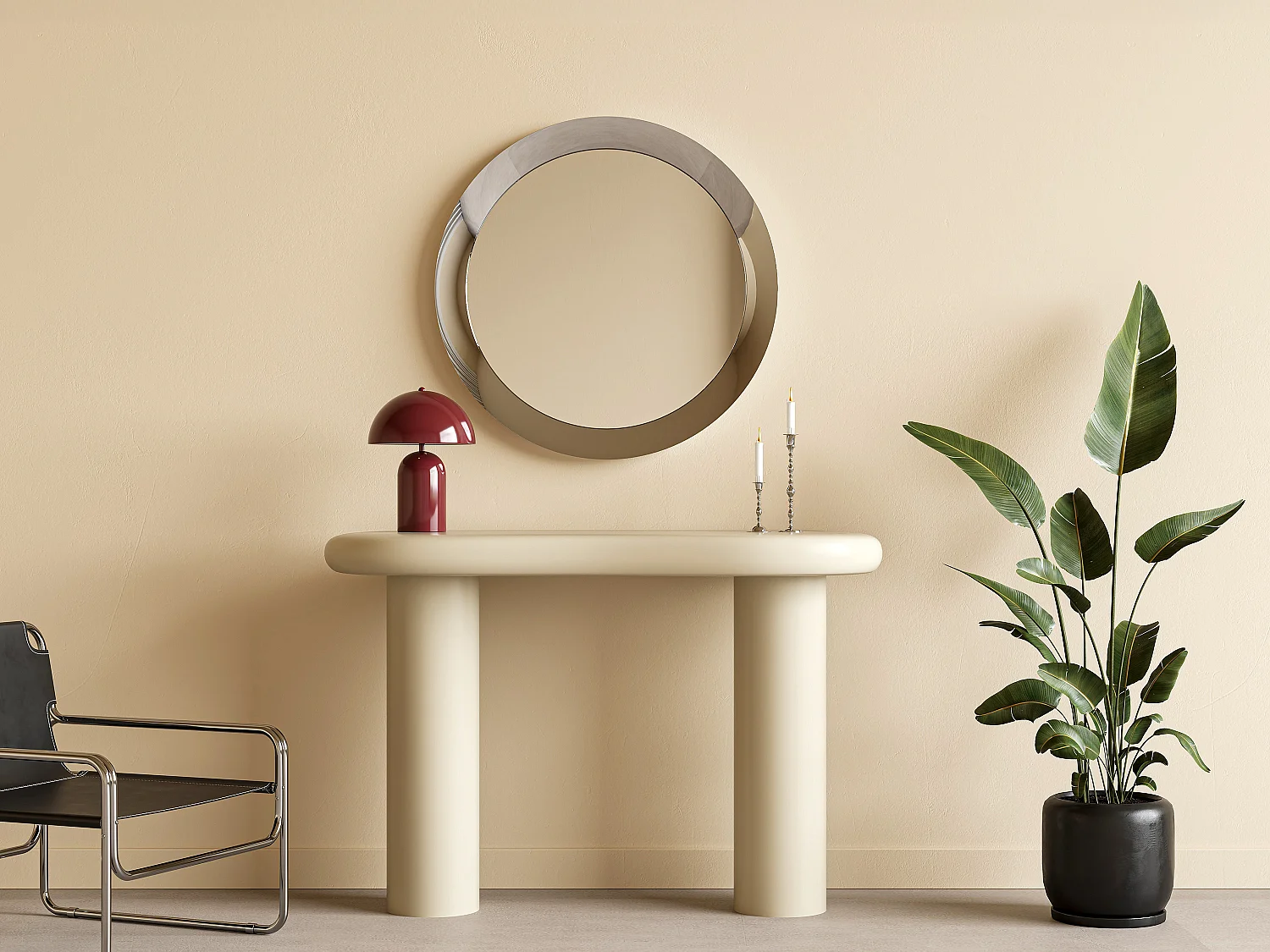 Miroir mural rond en aluminium - D. 90 cm - Chromé -ZIRYA