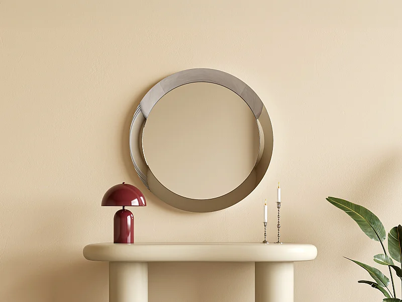 Miroir mural rond en aluminium - D. 90 cm - Chromé -ZIRYA