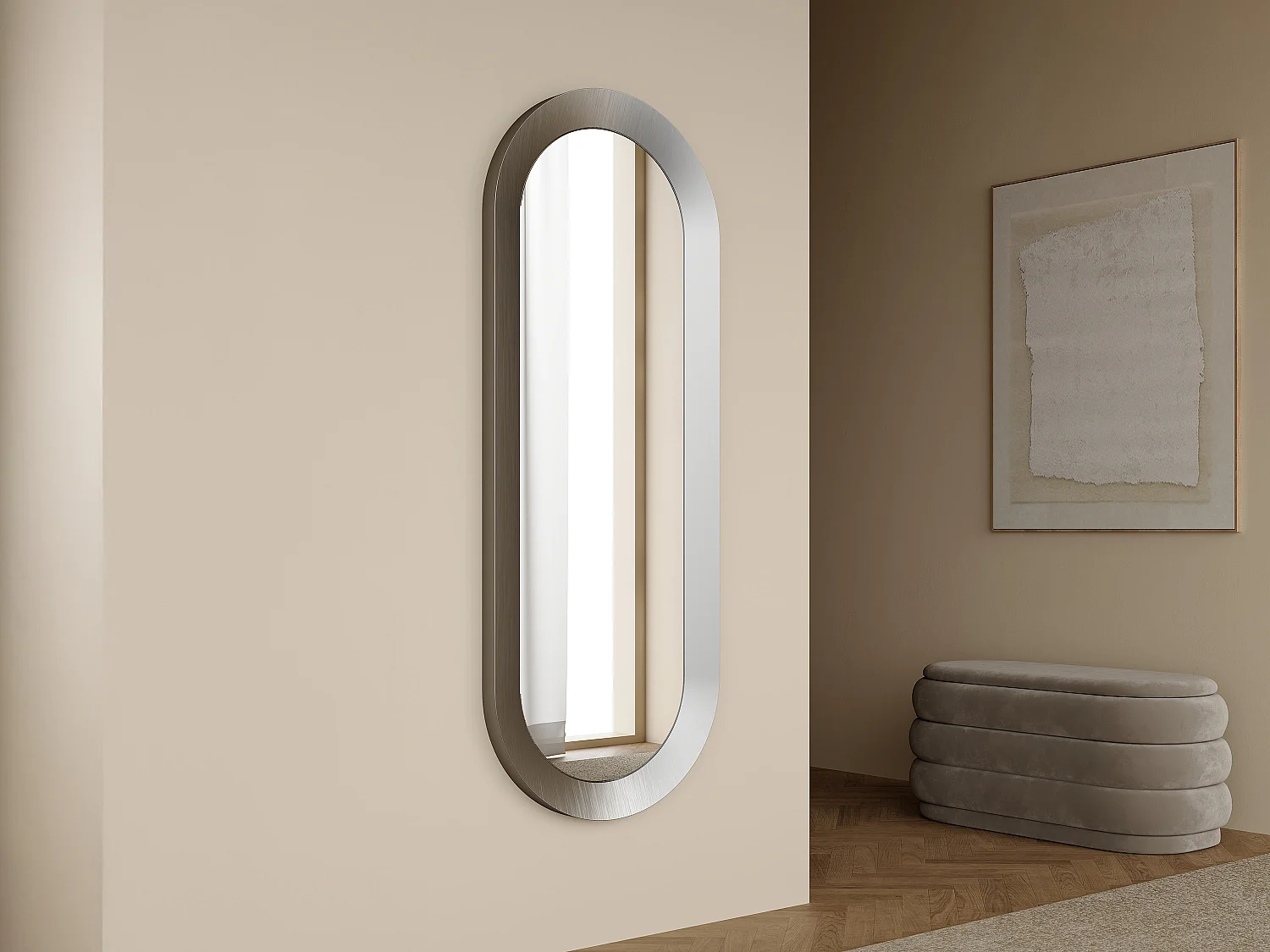 Miroir mural ovale en aluminium- L. 60 x H. 160 cm - Finition brossée gunmetal - ZIRYA