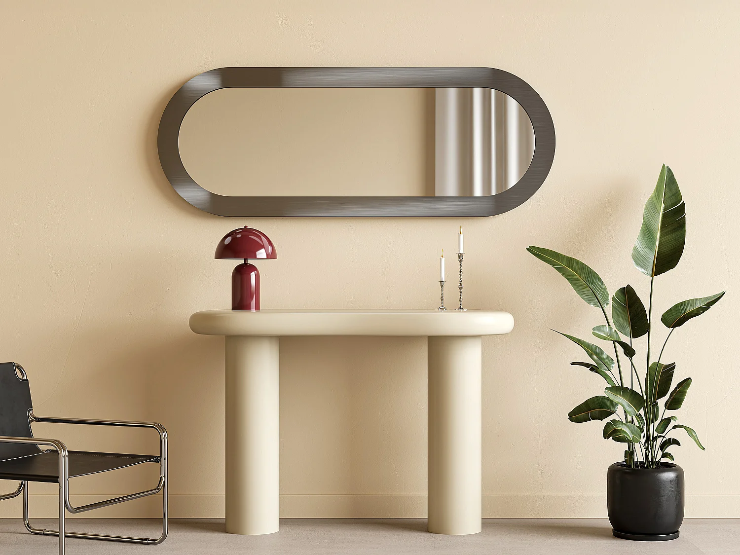 Miroir mural ovale en aluminium- L. 60 x H. 160 cm - Finition brossée gunmetal - ZIRYA