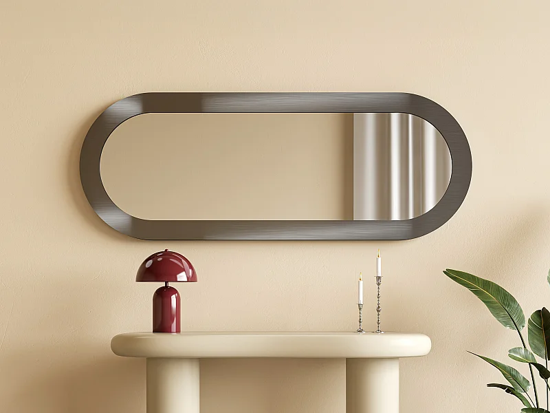 Miroir mural ovale en aluminium- L. 60 x H. 160 cm - Finition brossée gunmetal - ZIRYA