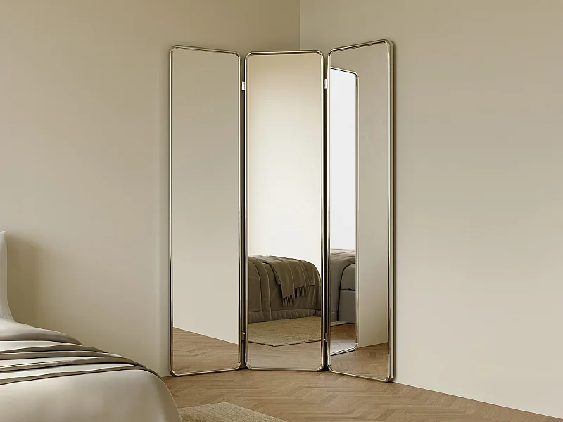 Paravent miroir 3 pans en aluminium- L. 140 x H. 180 cm - Chromé - REFLEYA