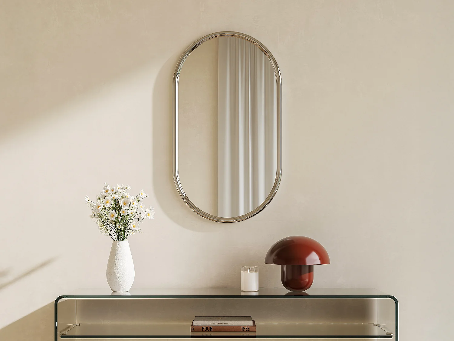 Oval vægspejl i aluminium - L. 40 x H. 70 cm - Forkromet - REFLEYA