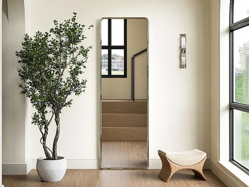 Miroir rectangulaire en aluminium- L. 55 x H. 170 cm - Chromé - REFLEYA