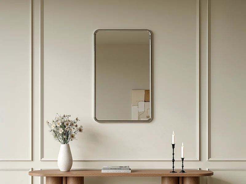Miroir mural rectangulaire en aluminium - L. 50 x H. 80 cm - Chromé - REFLEYA