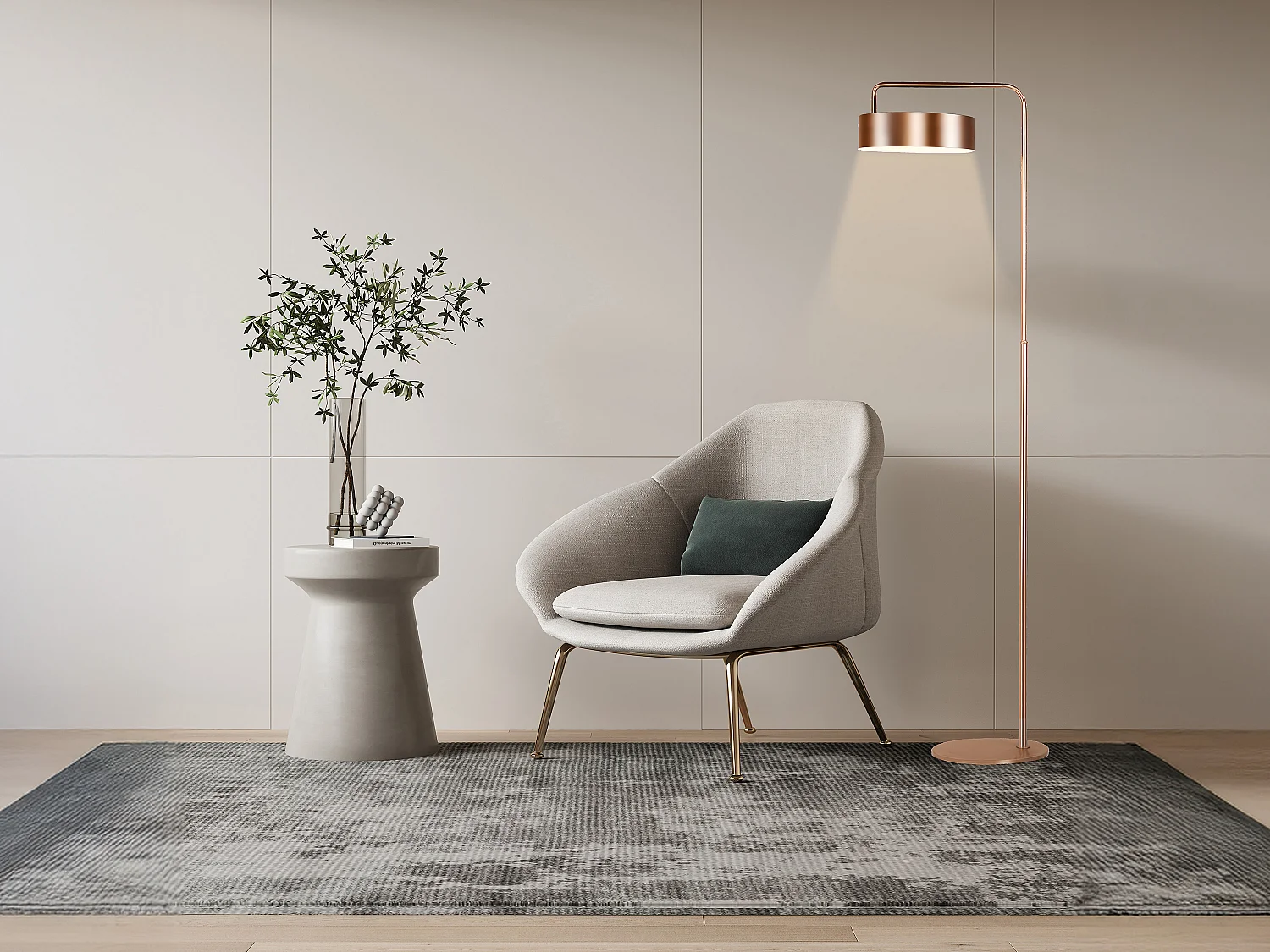 Lampadaire art déco en métal -  L. 35 x H. 150 cm - Cuivre - OTILIE