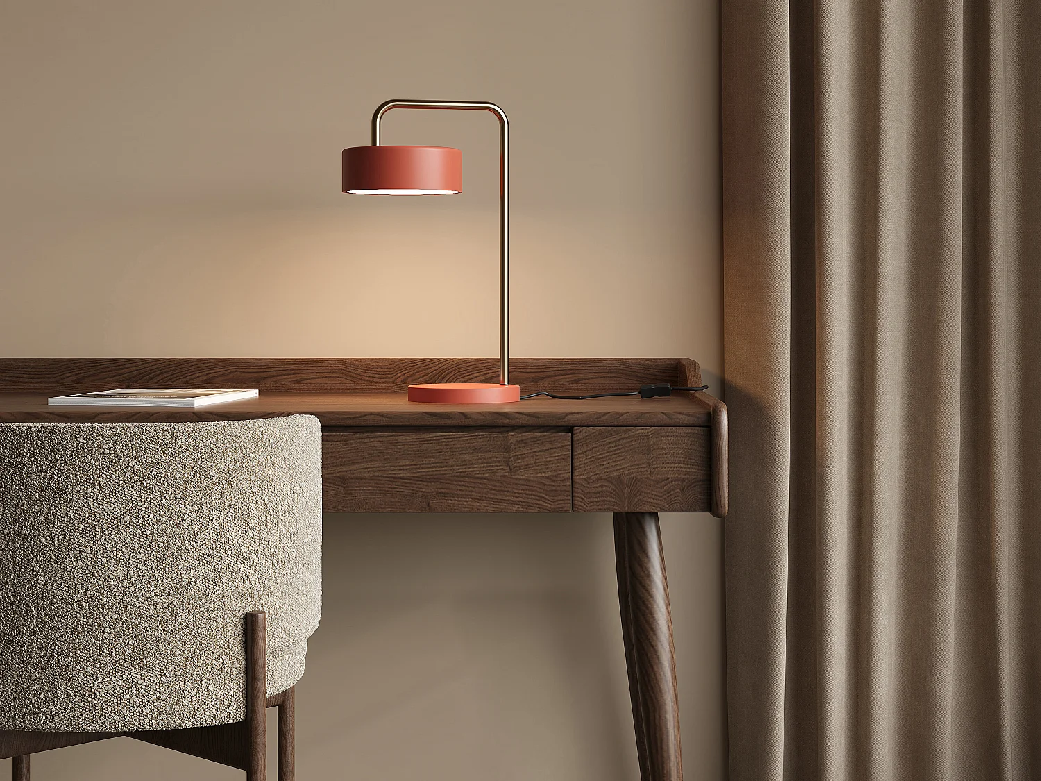 Lampe à poser style vintage - Métal - H. 40 cm - Terracotta et doré - OTILIE