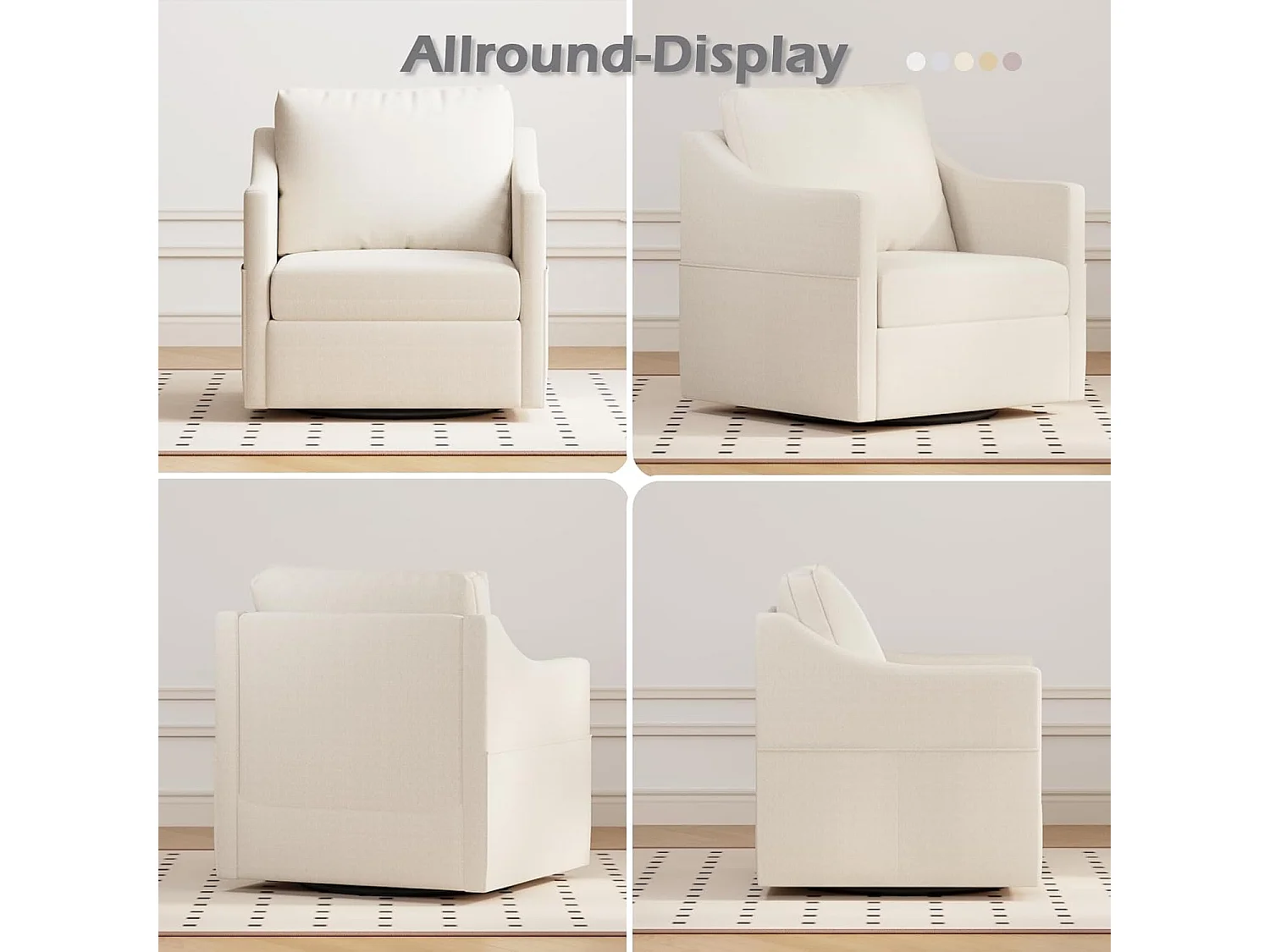 YODOLLA Drehsessel mit 360° Drehung & ergonomischer Rückenlehne, gemütlicher Loungesessel mit Metallgestell für Wohnzimmer & Büro, Beige