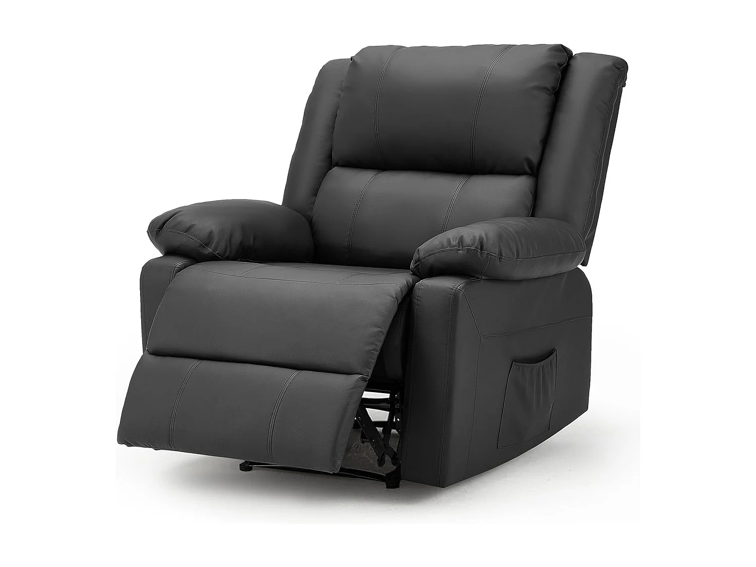 YODOLLA Relaxsessel mit Liegefunktion, ergonomischer Fernsehsessel bis 150kg belastbar, aus Kunstleder mit manueller Steuerung, Seitentaschen & Fußteil, Schwarz