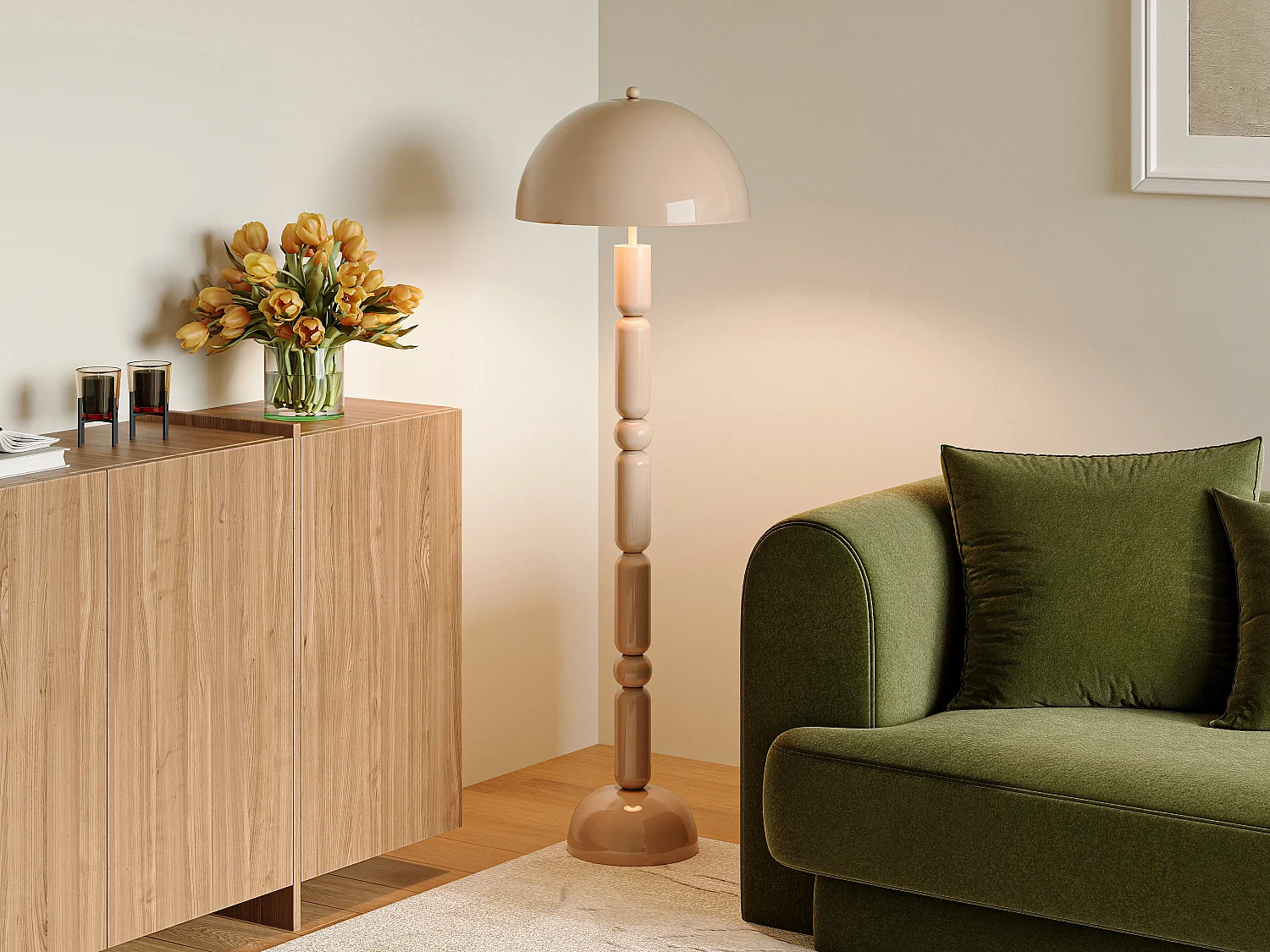 Paddehatte gulvlampe i metal - D. 45 x H. 147 cm - Skinnende beige - ELDON