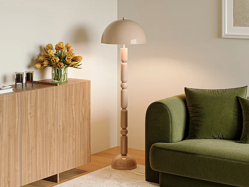 Lampadaire champignon en métal - D. 45 x H. 147 cm - Beige brillant - ELDON