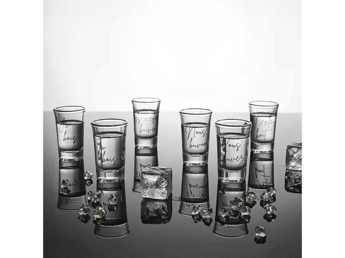 Set de 6 verres à shot en verre avec message "Conjugaison du verbe boire" (45 ml)