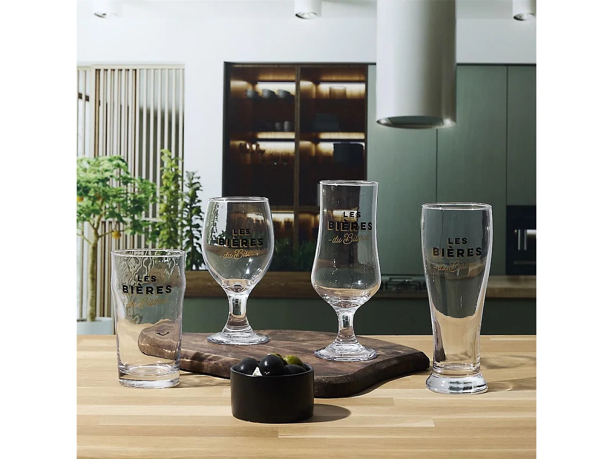 Coffret de 4 verres à bière en verre style bistrot