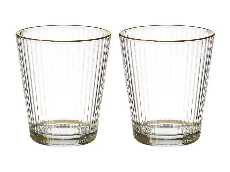 Set de 2 verres 30cl en verre avec stries et liseré doré