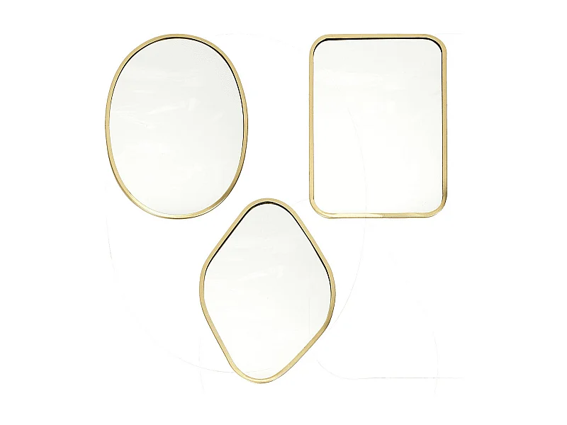 Lot de 3 Miroirs Cadre Métal Doré Formes Diverses - POPPY