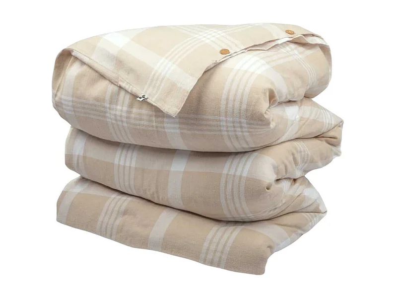 Housse de couette 260x240cm  en flanelle de coton à carreaux marron et bleu - HILDAS